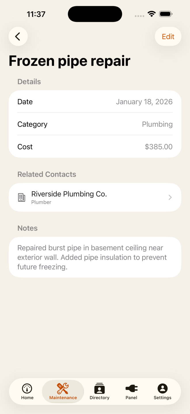 Maintenance record detail